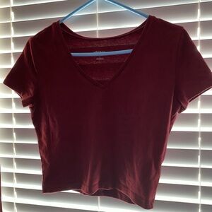 Wild Fable Burgundy V-Neck Short Sleeve Tee